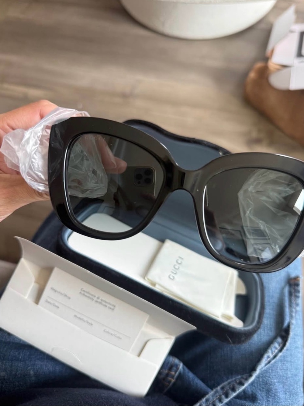 Gucci Black Gloss Oversized Cat-Eye Sunglasses